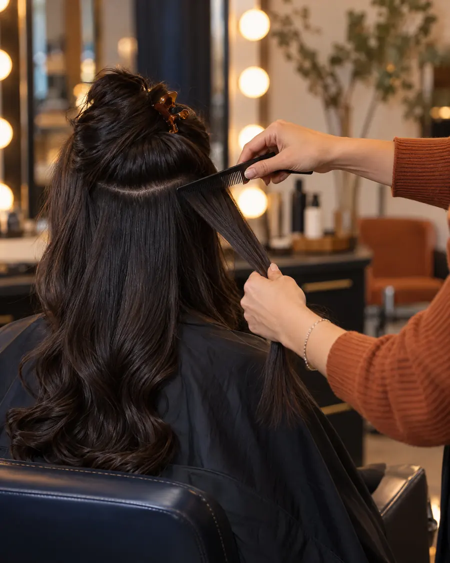 A stylist sectioning hair with a comb